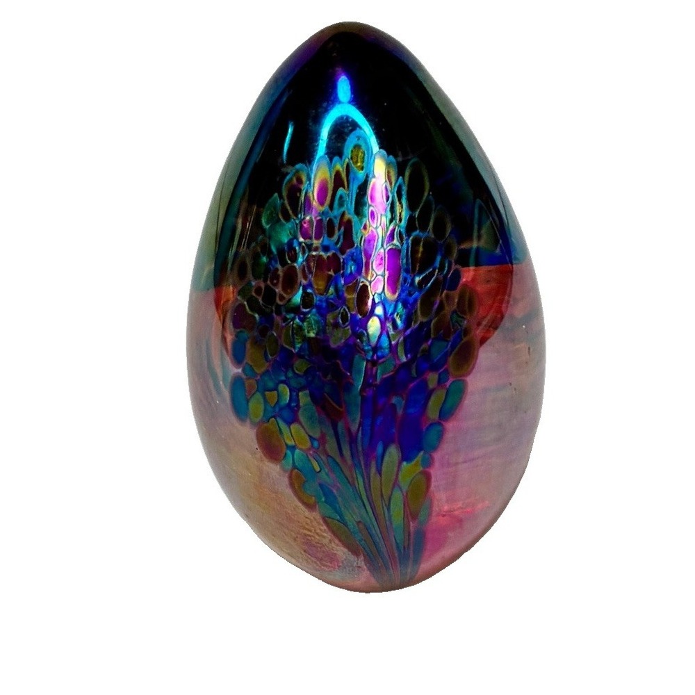 Glass Eye Studio GES 91 Glass Egg Paperweight Iridescent Multicolored 3.25"